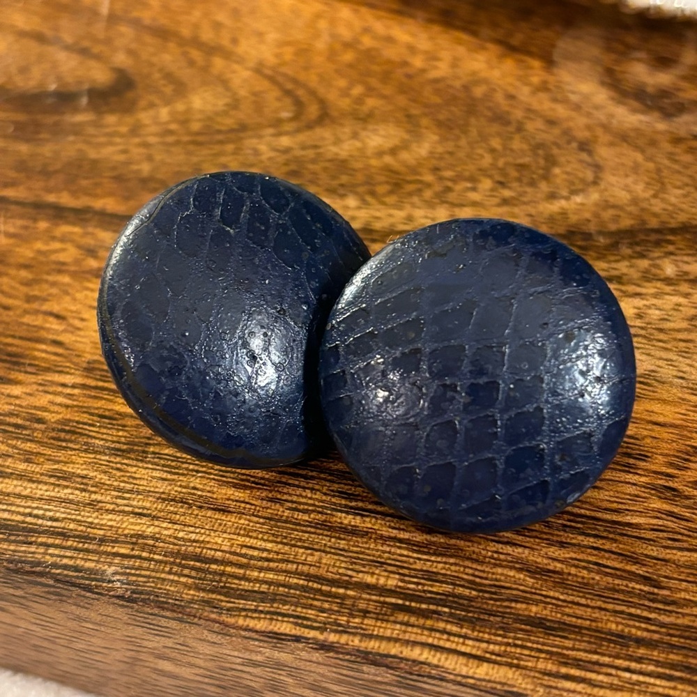 Vintage Faux Leather Earrings Navy